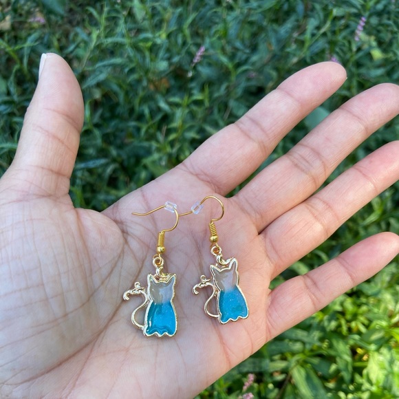 Halloween Blue Cat Drop Earrings - Picture 3 of 7